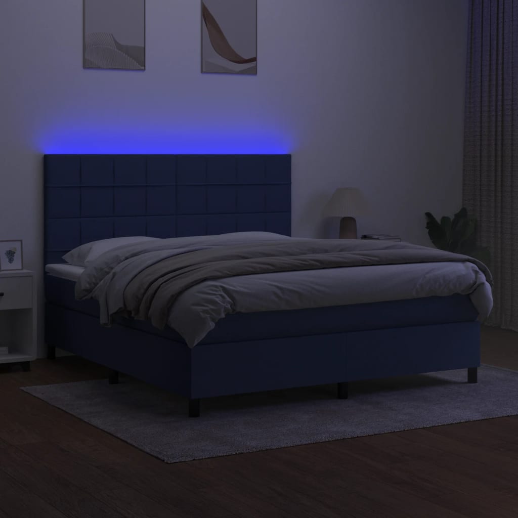 Κρεβάτι Boxspring με Στρώμα & LED Μπλε 180x200 εκ. Υφασμάτινο