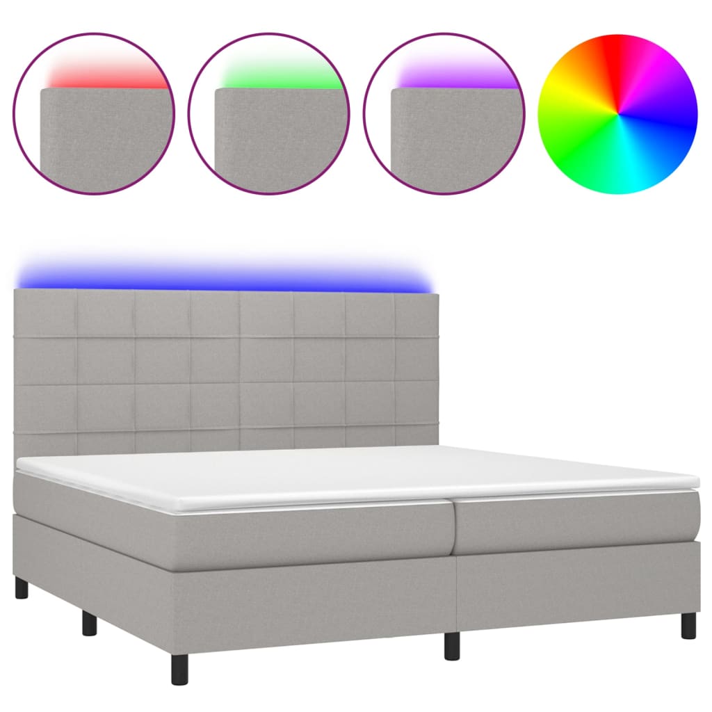 Κρεβάτι Boxspring με Στρώμα & LED Αν.Γκρι 200x200εκ. Υφασμάτινο
