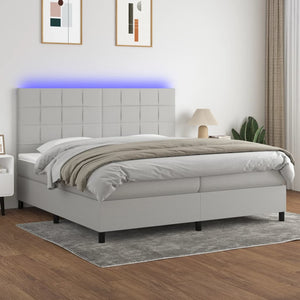 Κρεβάτι Boxspring με Στρώμα & LED Αν.Γκρι 200x200εκ. Υφασμάτινο