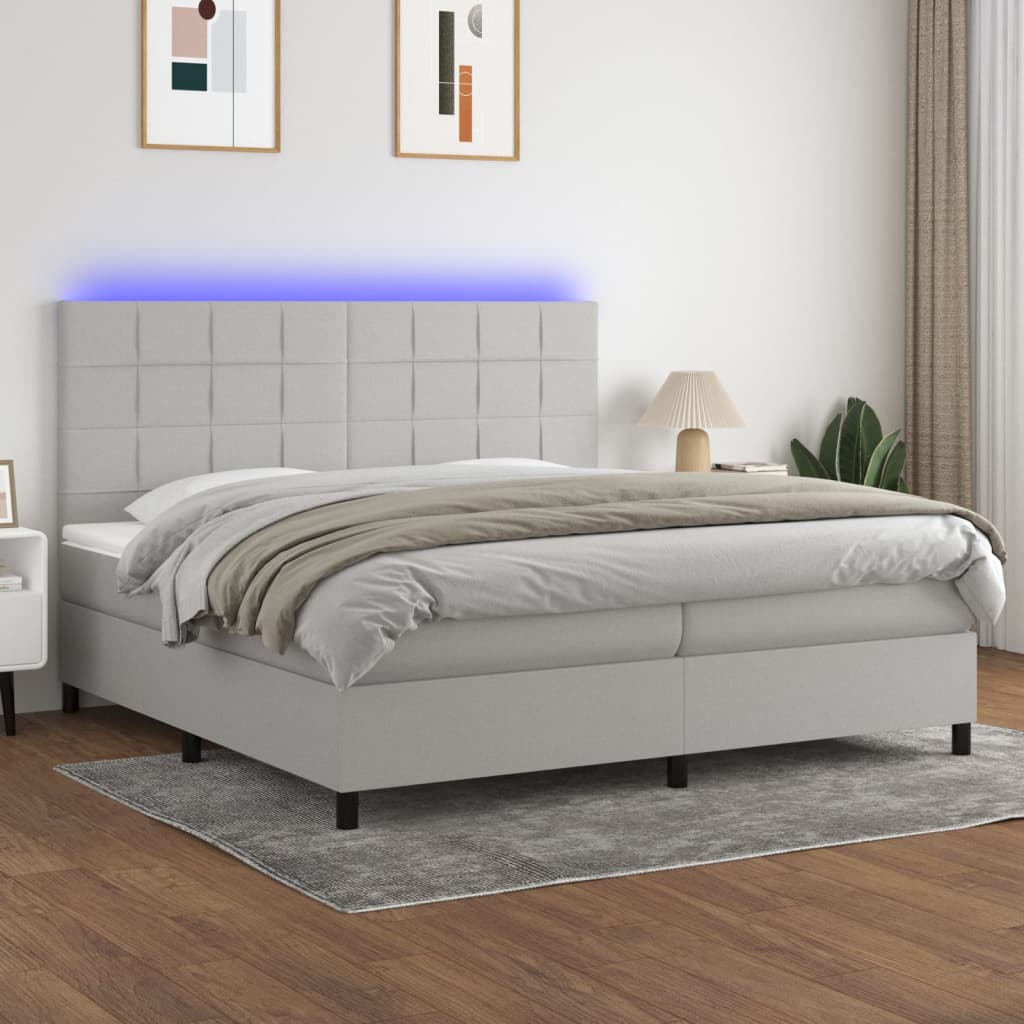 Κρεβάτι Boxspring με Στρώμα & LED Αν.Γκρι 200x200εκ. Υφασμάτινο