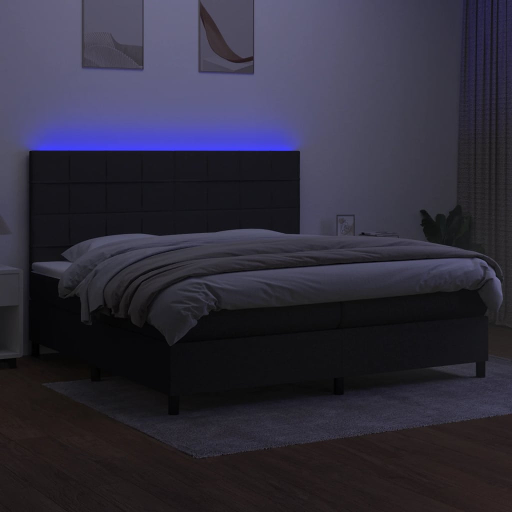 Κρεβάτι Boxspring με Στρώμα & LED Μαύρο 200x200 εκ. Υφασμάτινο