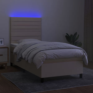 Κρεβάτι Boxspring με Στρώμα & LED Κρεμ 80x200 εκ. Υφασμάτινο