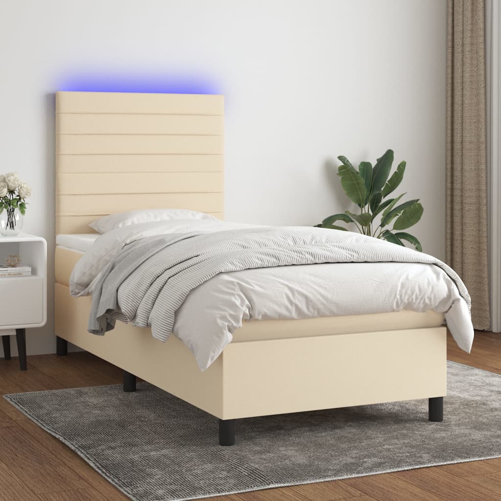 Κρεβάτι Boxspring με Στρώμα & LED Κρεμ 80x200 εκ. Υφασμάτινο
