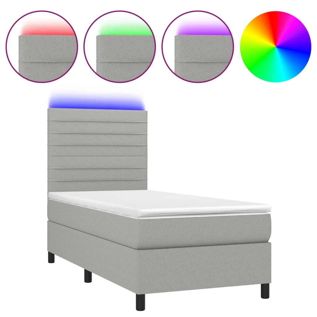 Κρεβάτι Boxspring με Στρώμα & LED Αν.Γκρι 90x190 εκ. Υφασμάτινο