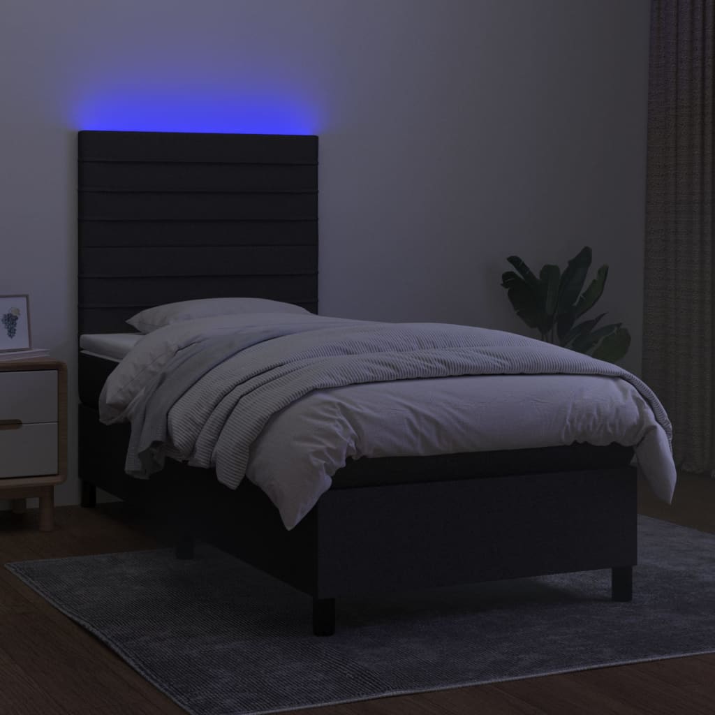 Κρεβάτι Boxspring με Στρώμα & LED Μαύρο 90x190 εκ. Υφασμάτινο - Pakobazaar