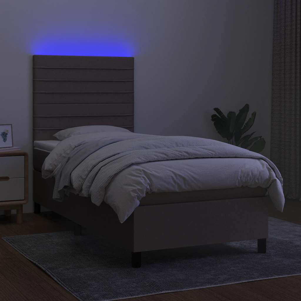 Κρεβάτι Boxspring με Στρώμα & LED Taupe 90x190 εκ. Υφασμάτινο