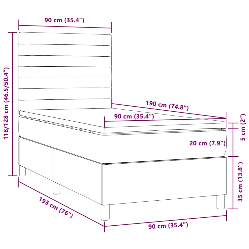 Κρεβάτι Boxspring με Στρώμα & LED Taupe 90x190 εκ. Υφασμάτινο