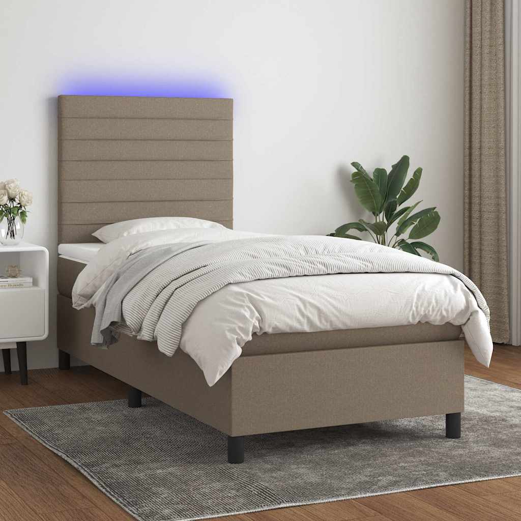 Κρεβάτι Boxspring με Στρώμα & LED Taupe 90x190 εκ. Υφασμάτινο