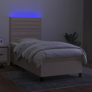 Κρεβάτι Boxspring με Στρώμα & LED Κρεμ 90x190 εκ. Υφασμάτινο