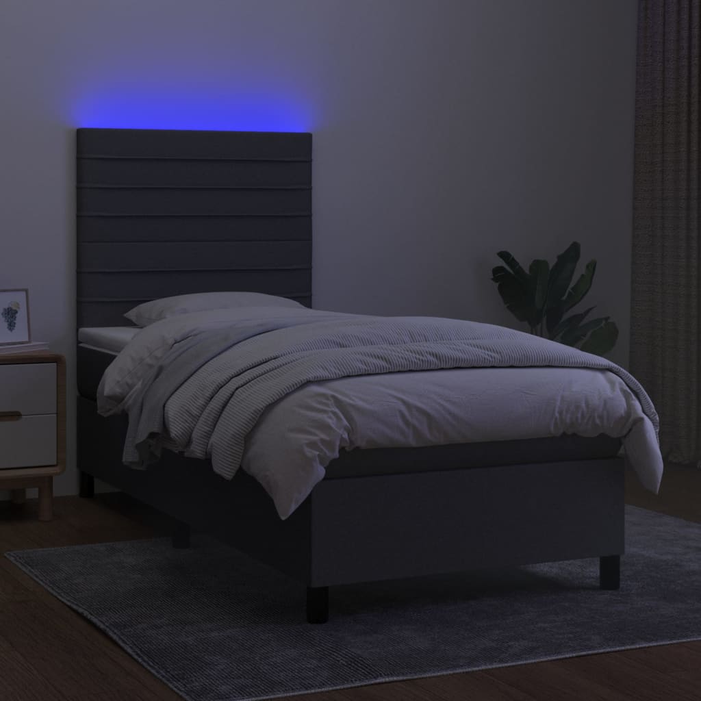 Κρεβάτι Boxspring με Στρώμα & LED Σκ.Γκρι 90x200 εκ. Υφασμάτινο - Pakobazaar