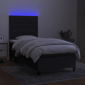 Κρεβάτι Boxspring με Στρώμα & LED Μαύρο 90x200 εκ. Υφασμάτινο