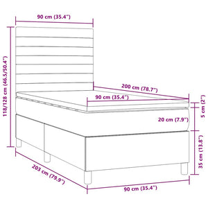 Κρεβάτι Boxspring με Στρώμα & LED Σκ.Καφέ 90x200 εκ. Υφασμάτινο