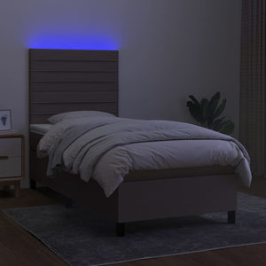 Κρεβάτι Boxspring με Στρώμα & LED Taupe 90x200 εκ. Υφασμάτινο