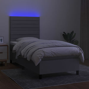 Κρεβάτι Boxspring με Στρώμα & LED Αν.Γκρι 100x200εκ. Υφασμάτινο