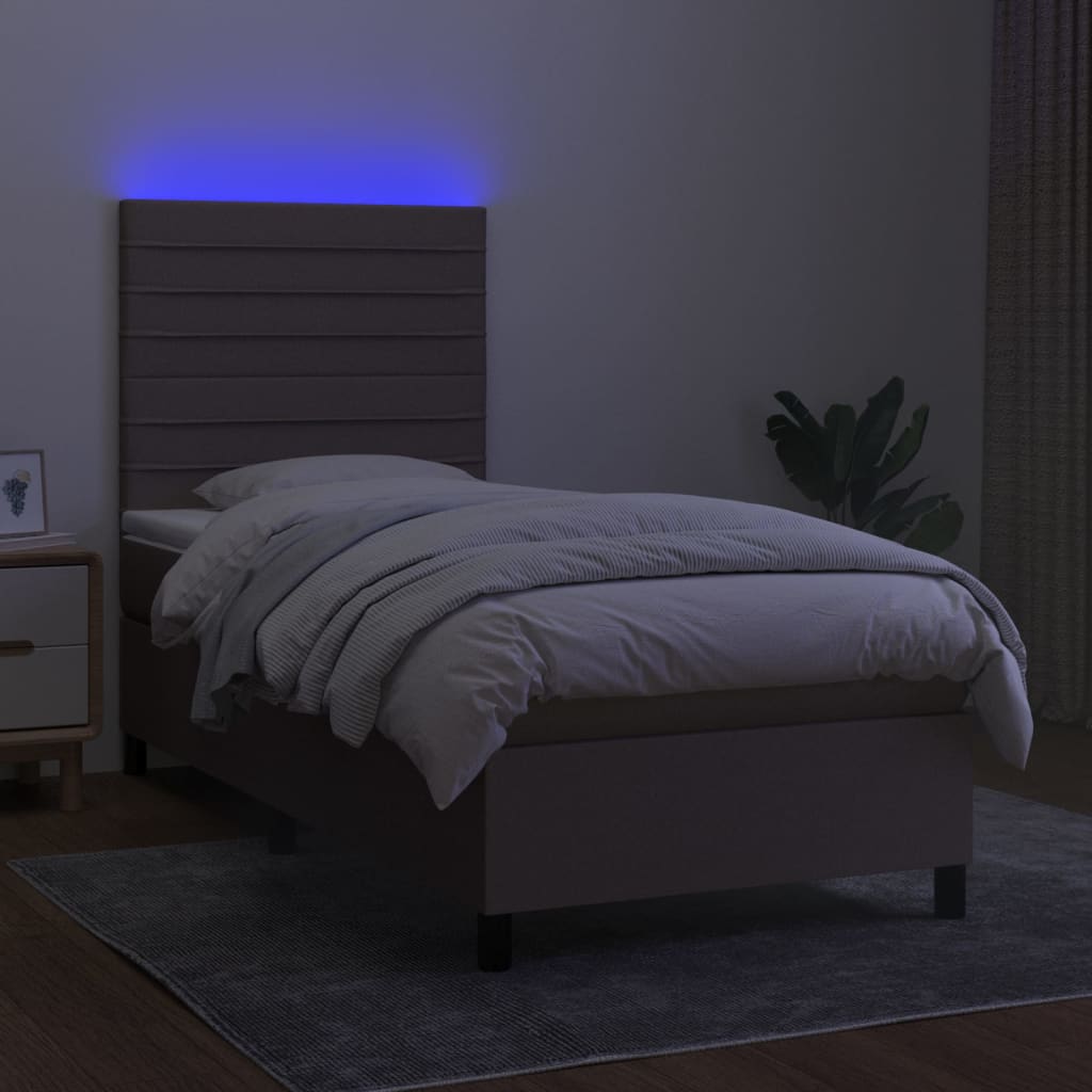 Κρεβάτι Boxspring με Στρώμα & LED Taupe 100x200 εκ. Υφασμάτινο