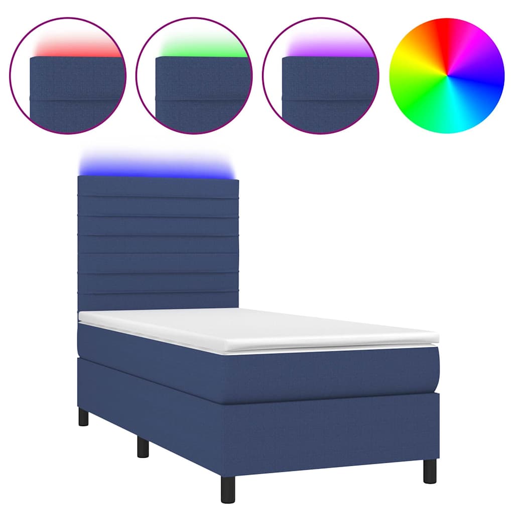 Κρεβάτι Boxspring με Στρώμα & LED Μπλε 100x200 εκ. Υφασμάτινο - Pakobazaar