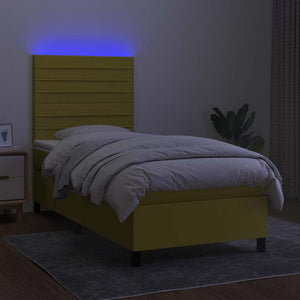Κρεβάτι Boxspring με Στρώμα & LED Πράσινο 100x200 εκ Υφασμάτινο