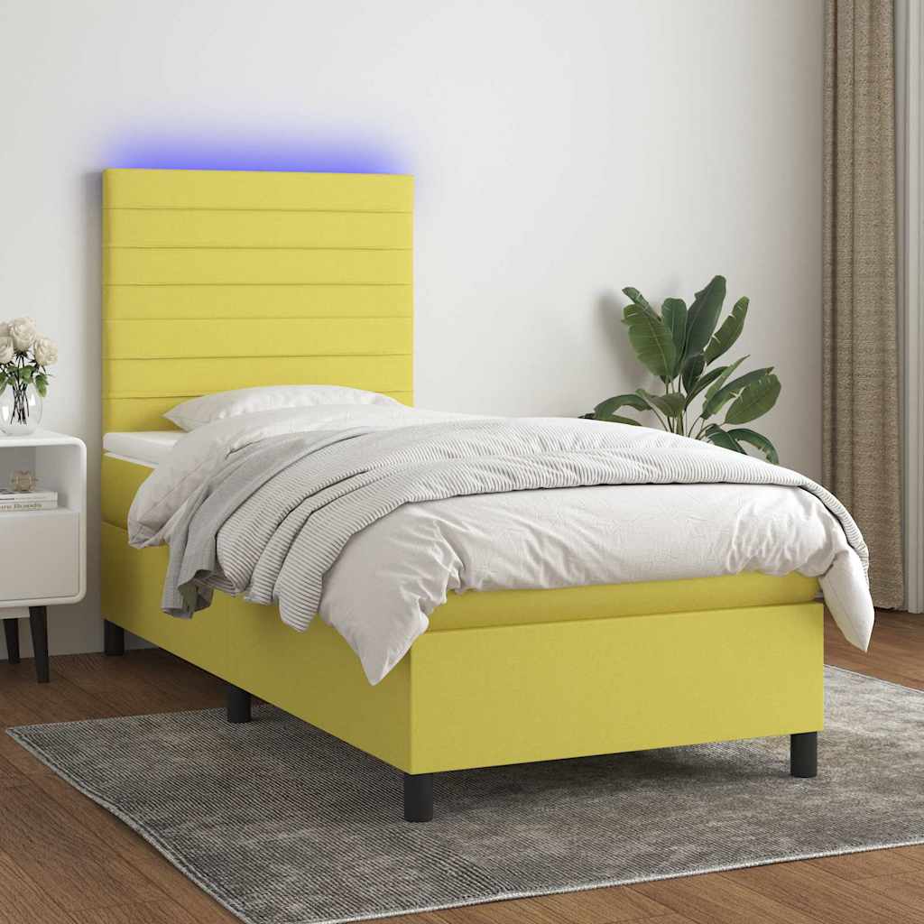 Κρεβάτι Boxspring με Στρώμα & LED Πράσινο 100x200 εκ Υφασμάτινο
