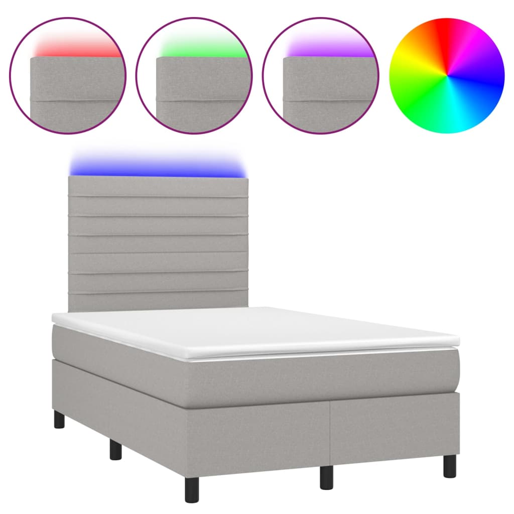 Κρεβάτι Boxspring με Στρώμα & LED Αν.Γκρι 120x200 εκ Υφασμάτινο