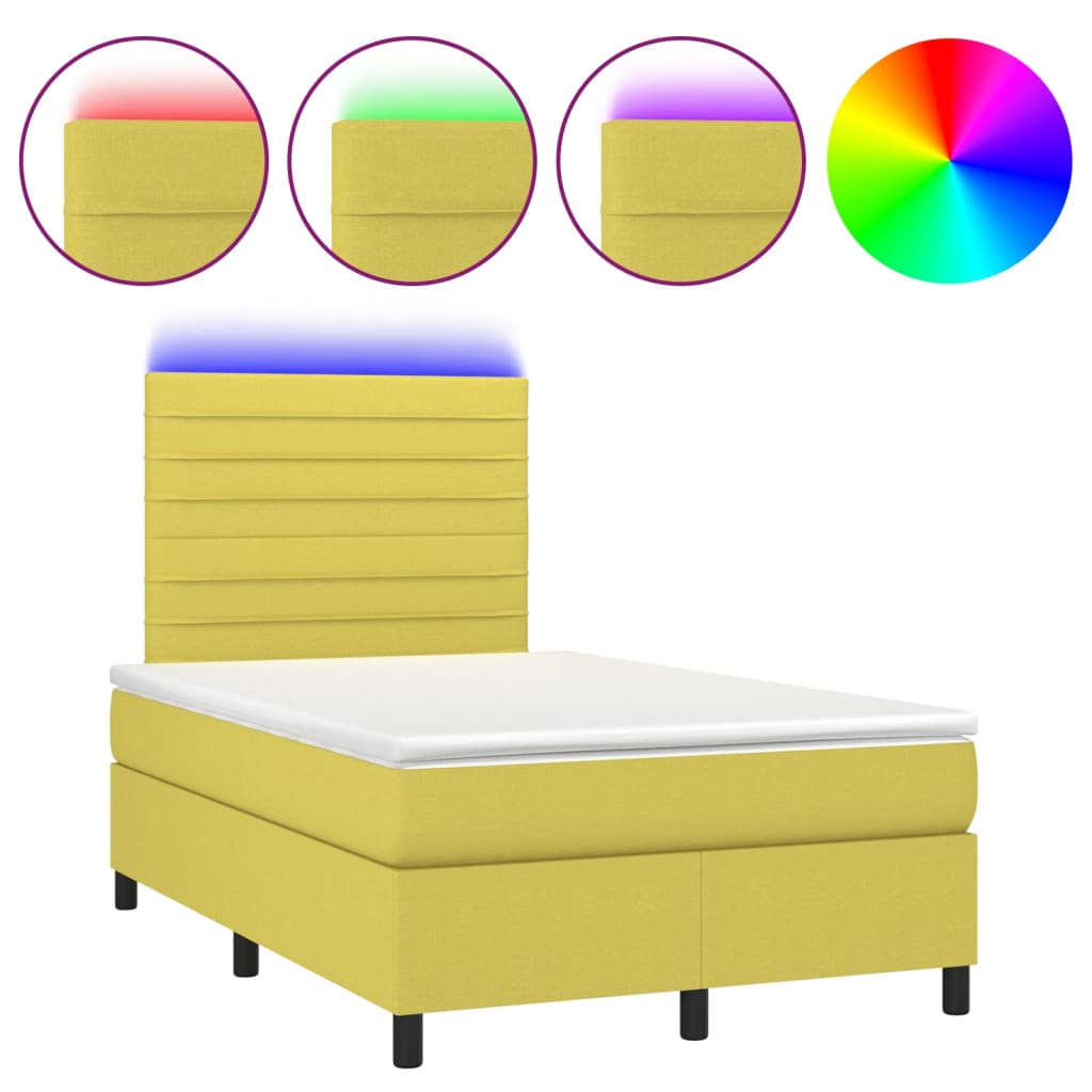 Κρεβάτι Boxspring με Στρώμα & LED Πράσινο 120x200 εκ Υφασμάτινο