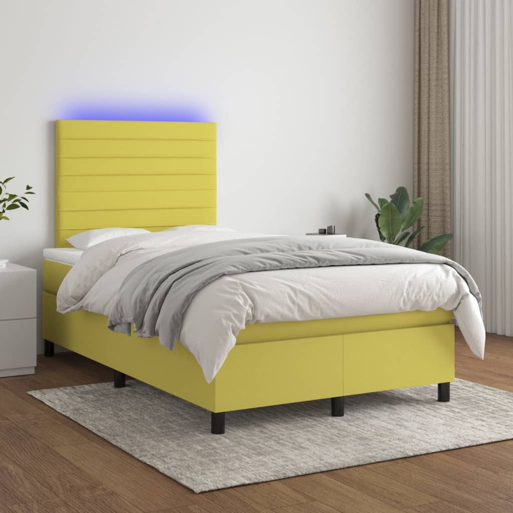 Κρεβάτι Boxspring με Στρώμα & LED Πράσινο 120x200 εκ Υφασμάτινο