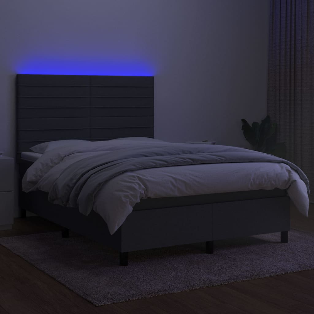 Κρεβάτι Boxspring με Στρώμα & LED Σκ.Γκρι 140x190εκ. Υφασμάτινο