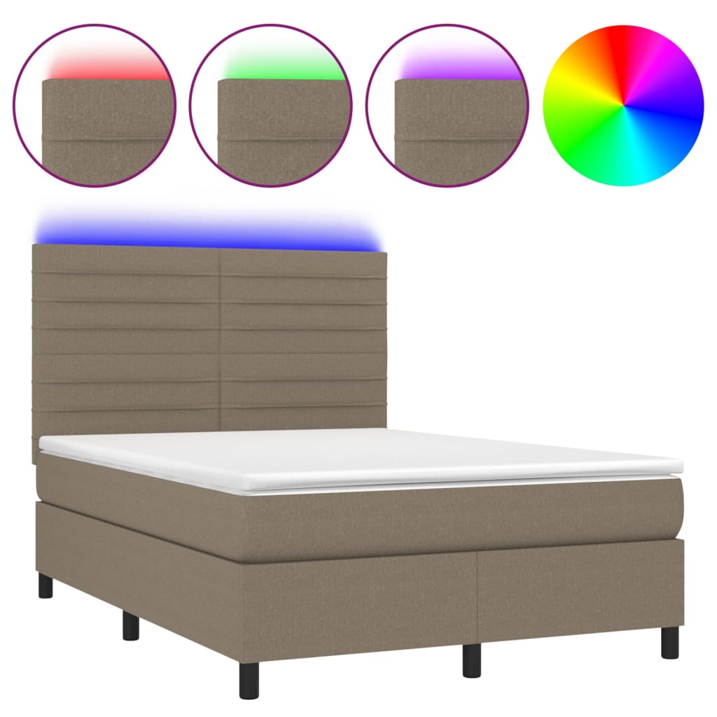 Κρεβάτι Boxspring με Στρώμα & LED Taupe 140x190 εκ. Υφασμάτινο