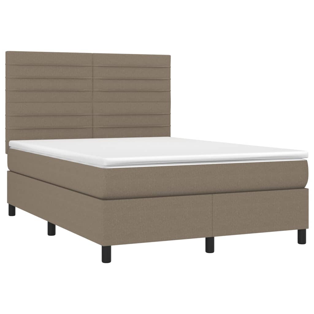 Κρεβάτι Boxspring με Στρώμα & LED Taupe 140x190 εκ. Υφασμάτινο