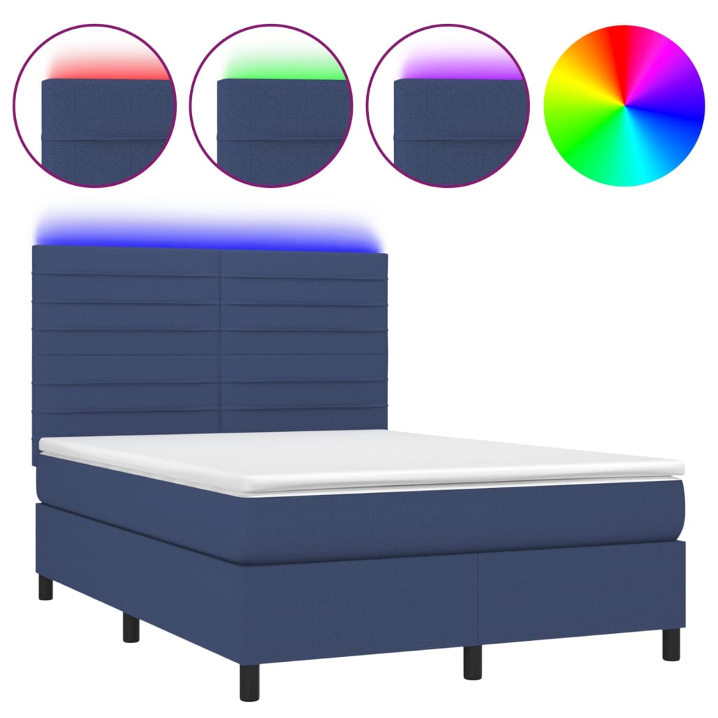 Κρεβάτι Boxspring με Στρώμα & LED Μπλε 140x190 εκ. Υφασμάτινο