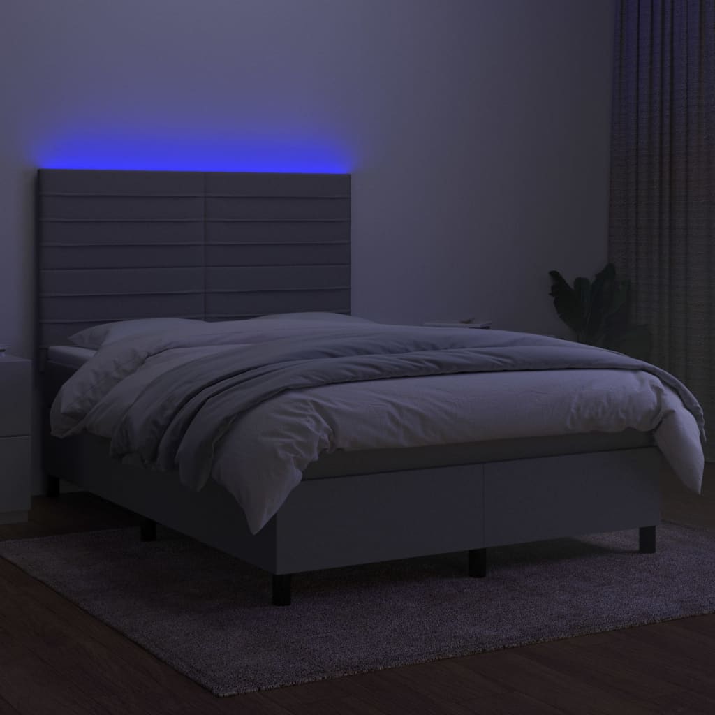 Κρεβάτι Boxspring με Στρώμα & LED Αν.Γκρι 140x200εκ. Υφασμάτινο