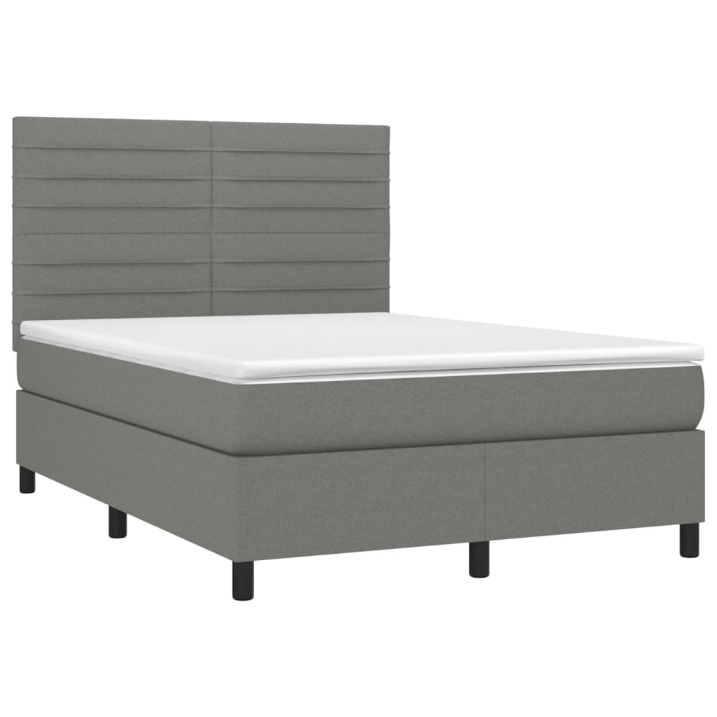 Κρεβάτι Boxspring με Στρώμα & LED Σκ.Γκρι 140x200 εκ Υφασμάτινο