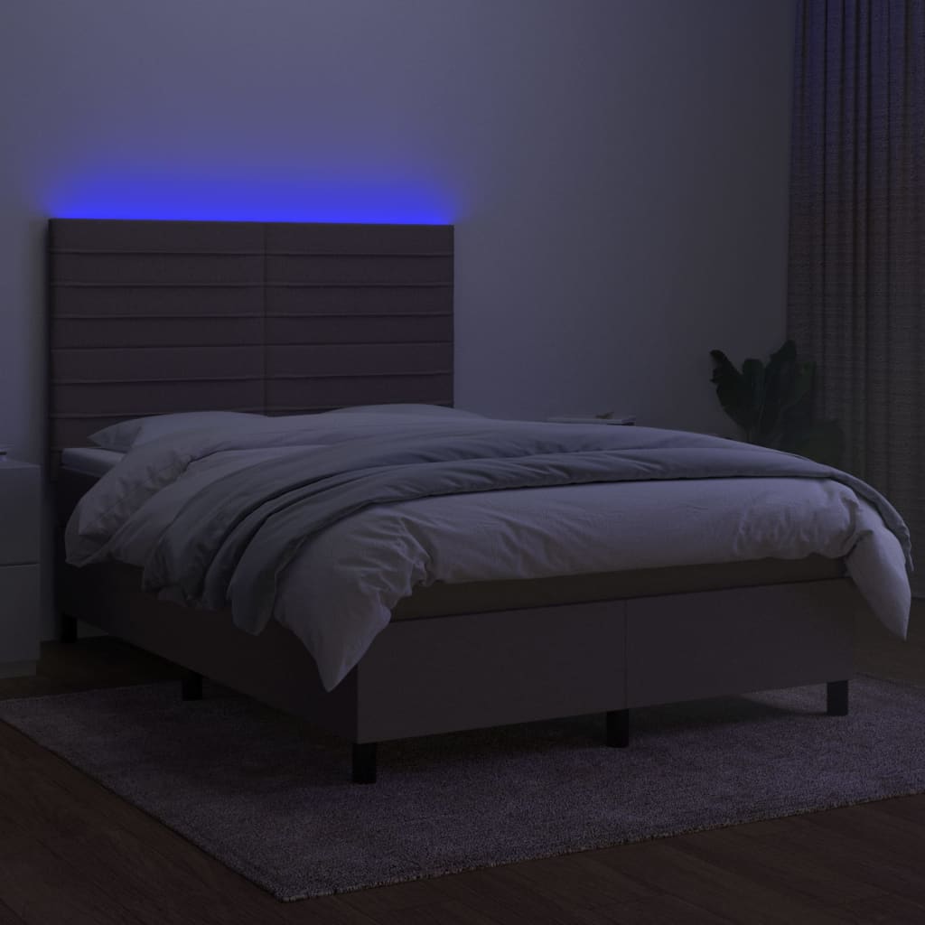 Κρεβάτι Boxspring με Στρώμα & LED Taupe 140x200 εκ. Υφασμάτινο