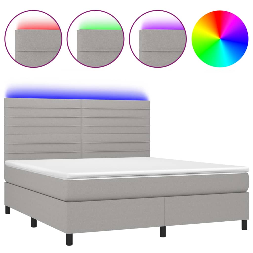 Κρεβάτι Boxspring με Στρώμα & LED Αν.Γκρι 160x200εκ. Υφασμάτινο