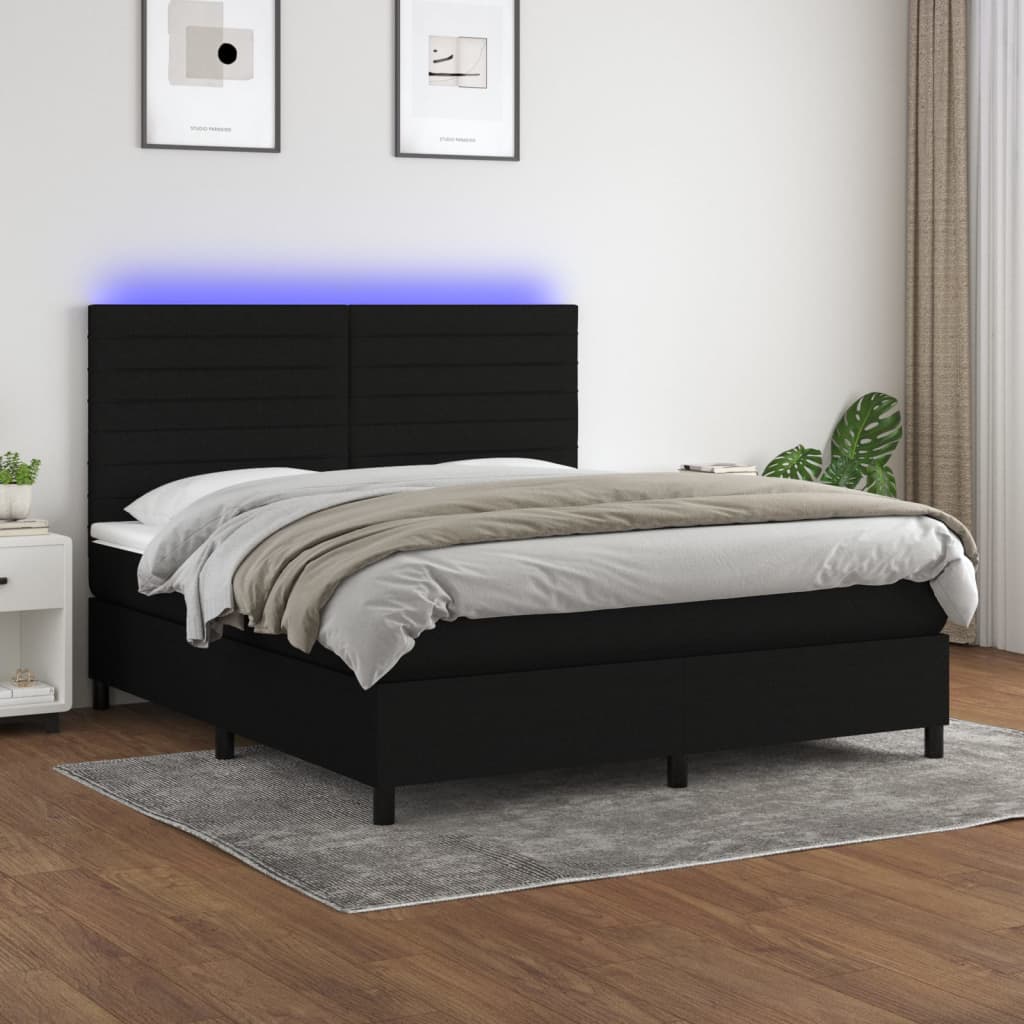 Κρεβάτι Boxspring με Στρώμα & LED Μαύρο 160x200 εκ. Υφασμάτινο