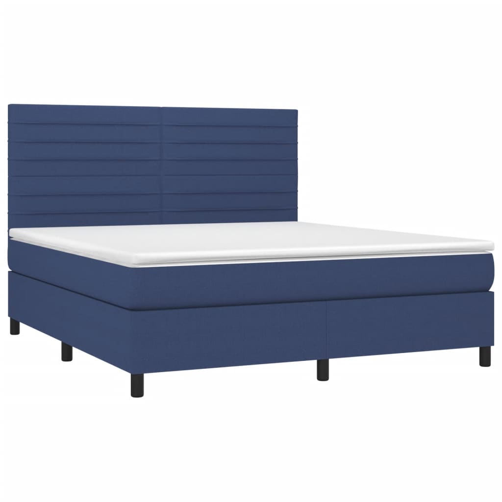 Κρεβάτι Boxspring με Στρώμα & LED Μπλε 160x200 εκ. Υφασμάτινο - Pakobazaar