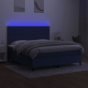 Κρεβάτι Boxspring με Στρώμα & LED Μπλε 160x200 εκ. Υφασμάτινο - Pakobazaar