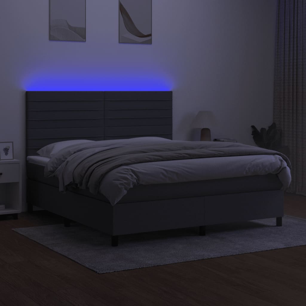 Κρεβάτι Boxspring με Στρώμα & LED Σκ.Γκρι 180x200 εκ Υφασμάτινο