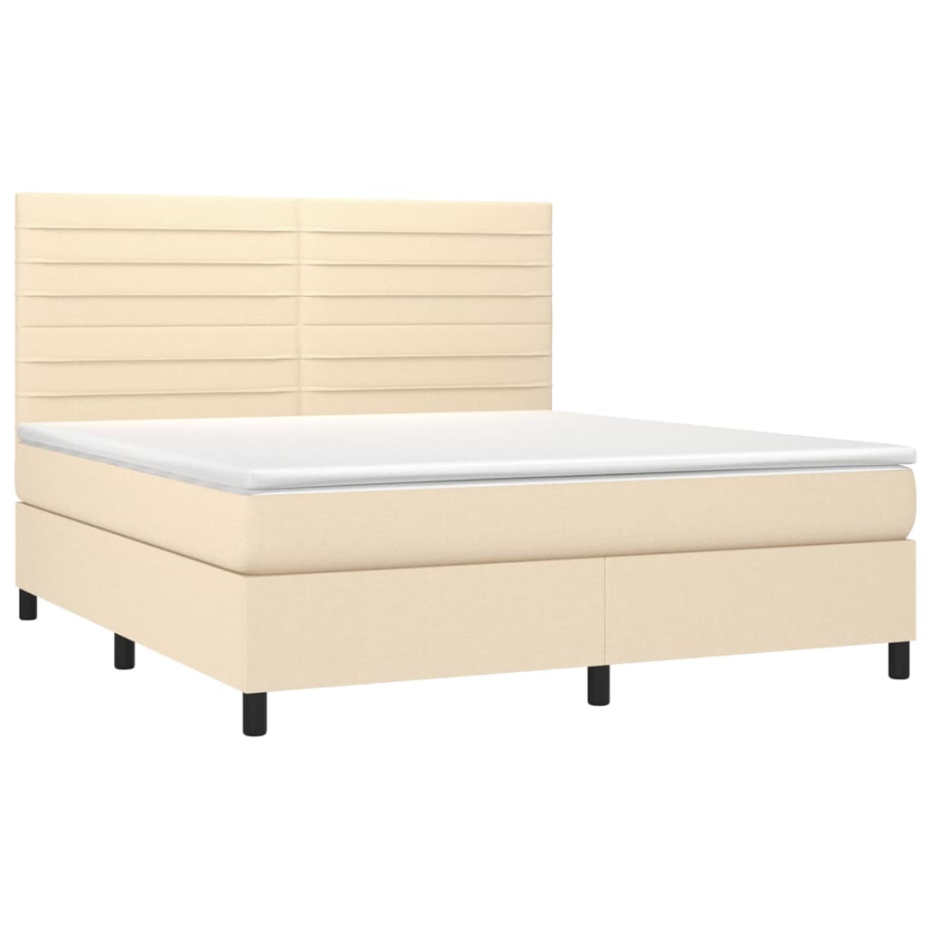 Κρεβάτι Boxspring με Στρώμα & LED Κρεμ 180x200 εκ. Υφασμάτινο