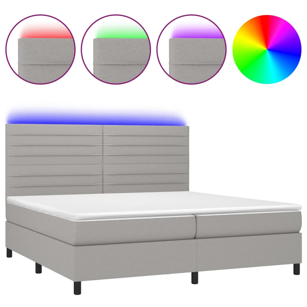 Κρεβάτι Boxspring με Στρώμα & LED Αν.Γκρι 200x200εκ. Υφασμάτινο