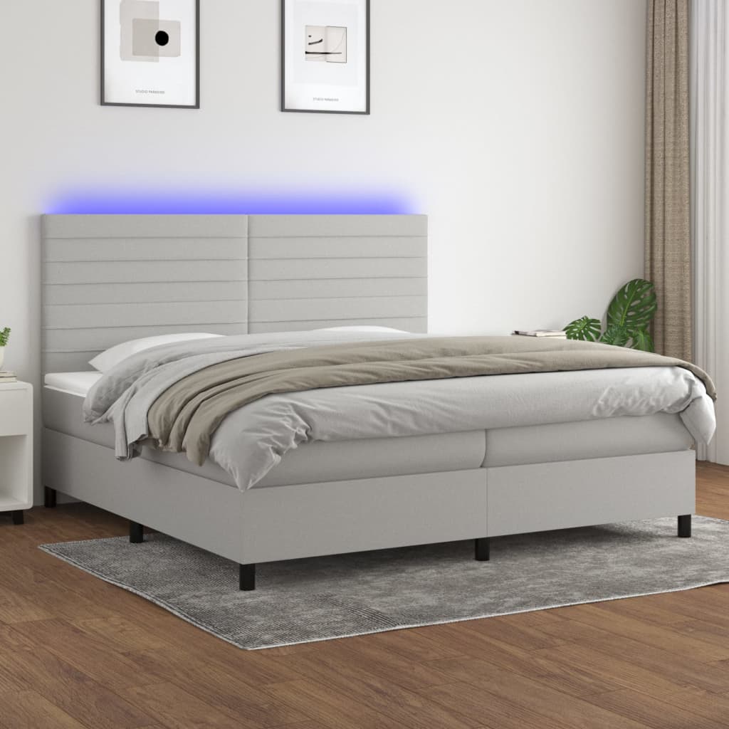 Κρεβάτι Boxspring με Στρώμα & LED Αν.Γκρι 200x200εκ. Υφασμάτινο