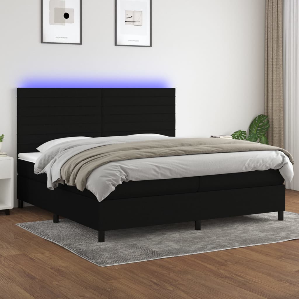 Κρεβάτι Boxspring με Στρώμα & LED Μαύρο 200x200 εκ. Υφασμάτινο
