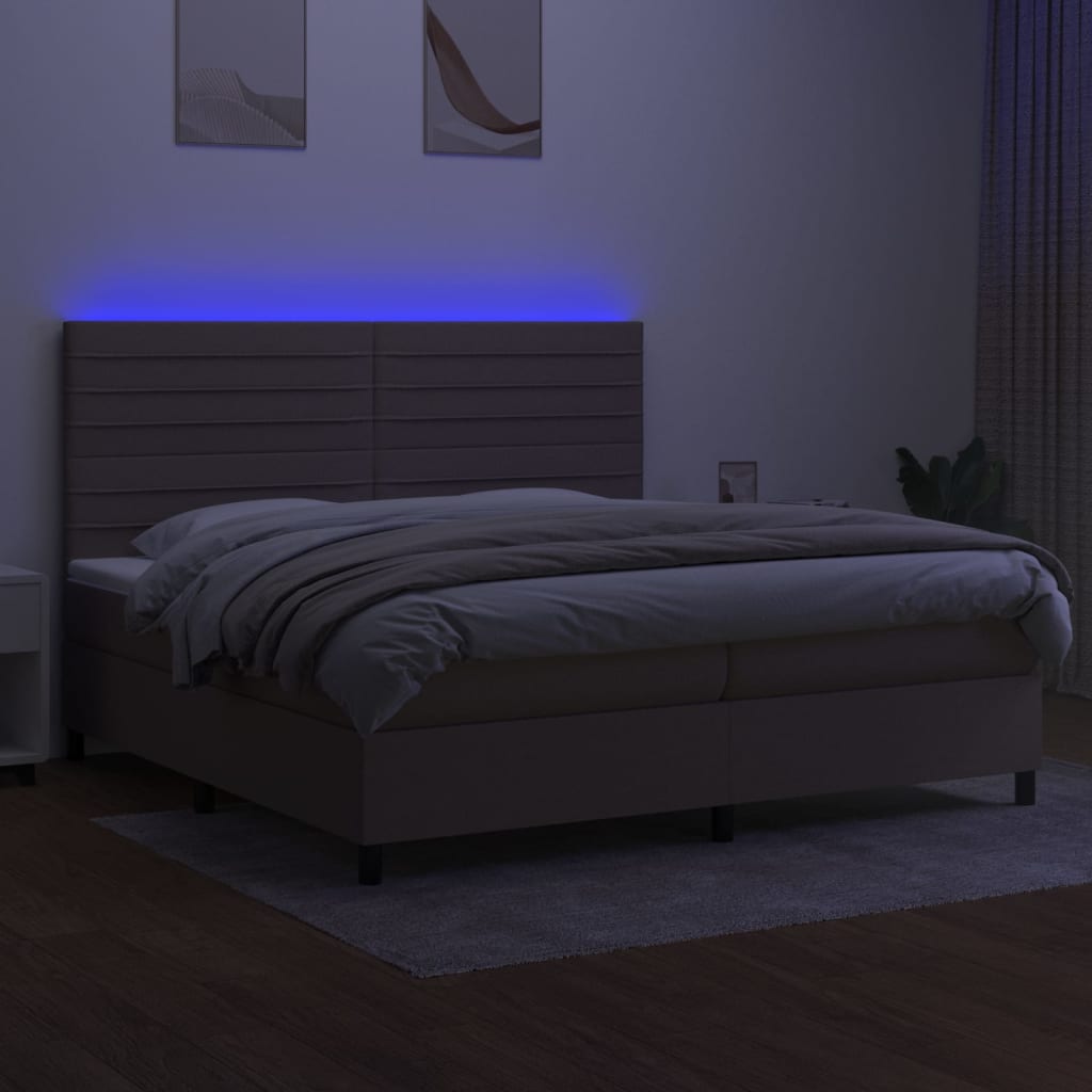 Κρεβάτι Boxspring με Στρώμα & LED Taupe 200x200 εκ. Υφασμάτινο