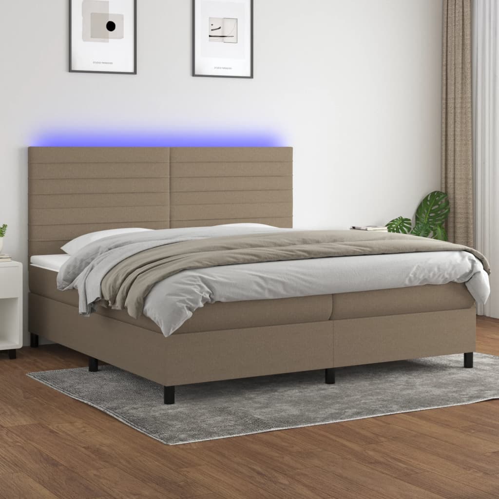 Κρεβάτι Boxspring με Στρώμα & LED Taupe 200x200 εκ. Υφασμάτινο