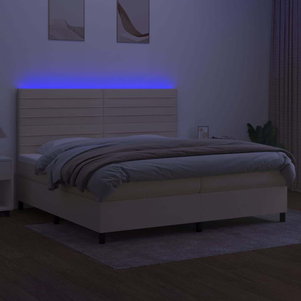 Κρεβάτι Boxspring με Στρώμα & LED Κρεμ 200x200 εκ. Υφασμάτινο