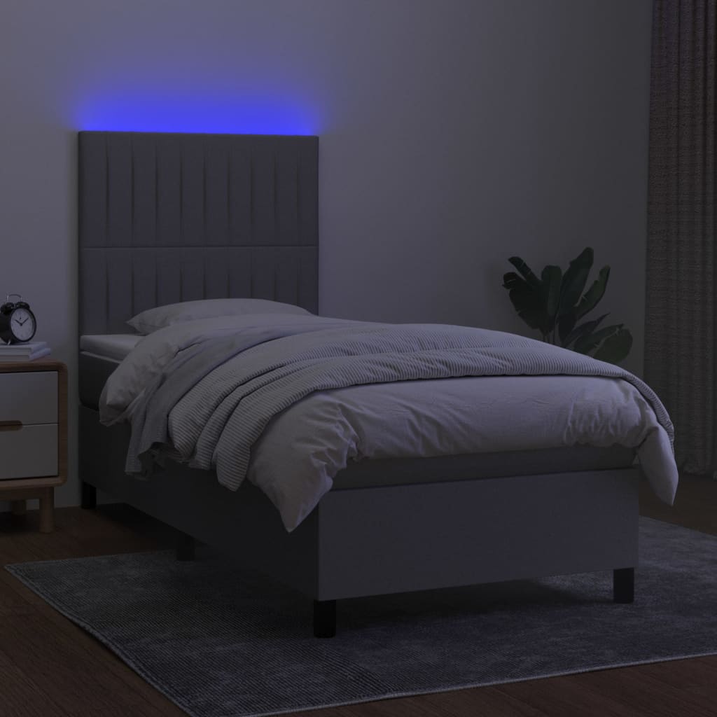 Κρεβάτι Boxspring με Στρώμα & LED Αν.Γκρι 80x200 εκ. Υφασμάτινο