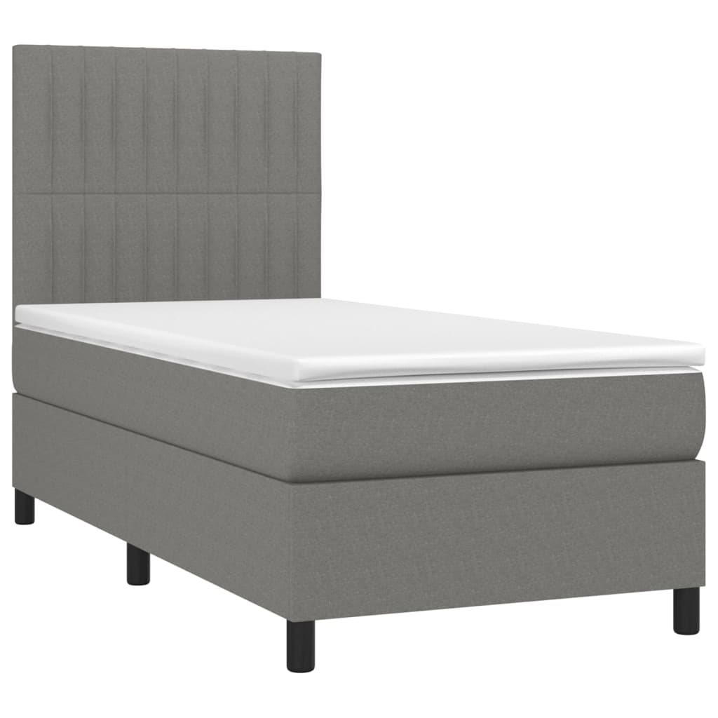 Κρεβάτι Boxspring με Στρώμα & LED Σκ.Γκρι 80x200 εκ. Υφασμάτινο