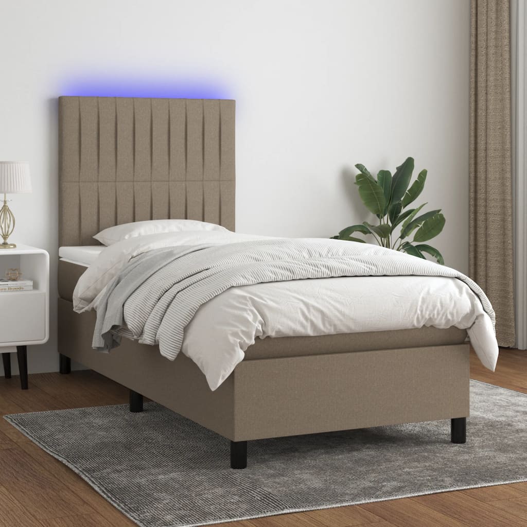 Κρεβάτι Boxspring με Στρώμα & LED Taupe 90x190 εκ. Υφασμάτινο