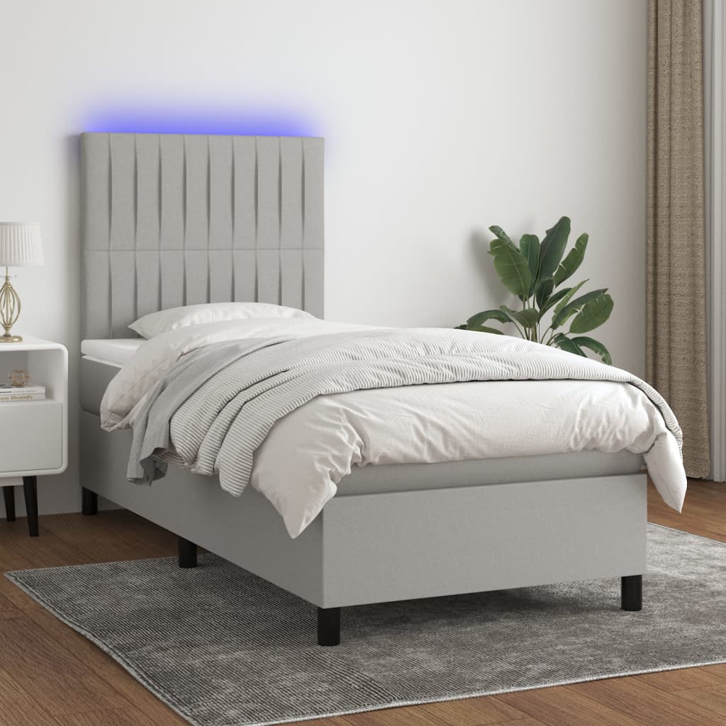 Κρεβάτι Boxspring με Στρώμα & LED Αν.Γκρι 90x200 εκ. Υφασμάτινο