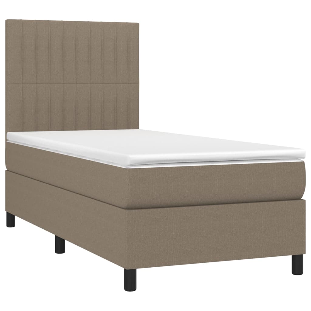 Κρεβάτι Boxspring με Στρώμα & LED Taupe 90x200 εκ. Υφασμάτινο