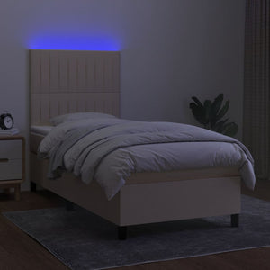 Κρεβάτι Boxspring με Στρώμα & LED Κρεμ 90x200 εκ. Υφασμάτινο